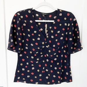 NWT Madewell Navy Blue Silk Shirred-Front Top in Confetti Floral - 4